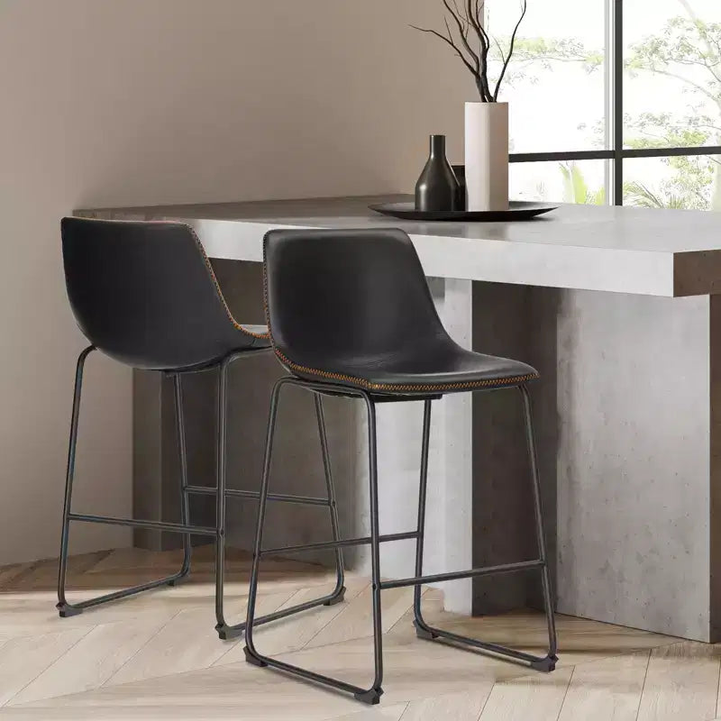 Armless Industrial Faux Leather Barstools with Metal Legs and Footrest, Dining Chairs for Home Office Kitchen Island