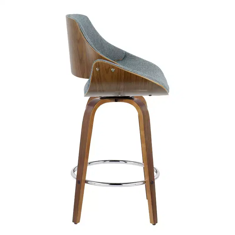 LumiSource Set of 2 Fabrizzi Counter Height Barstools Walnut/Blue : Upholstered Swivel, Kitchen-Compatible