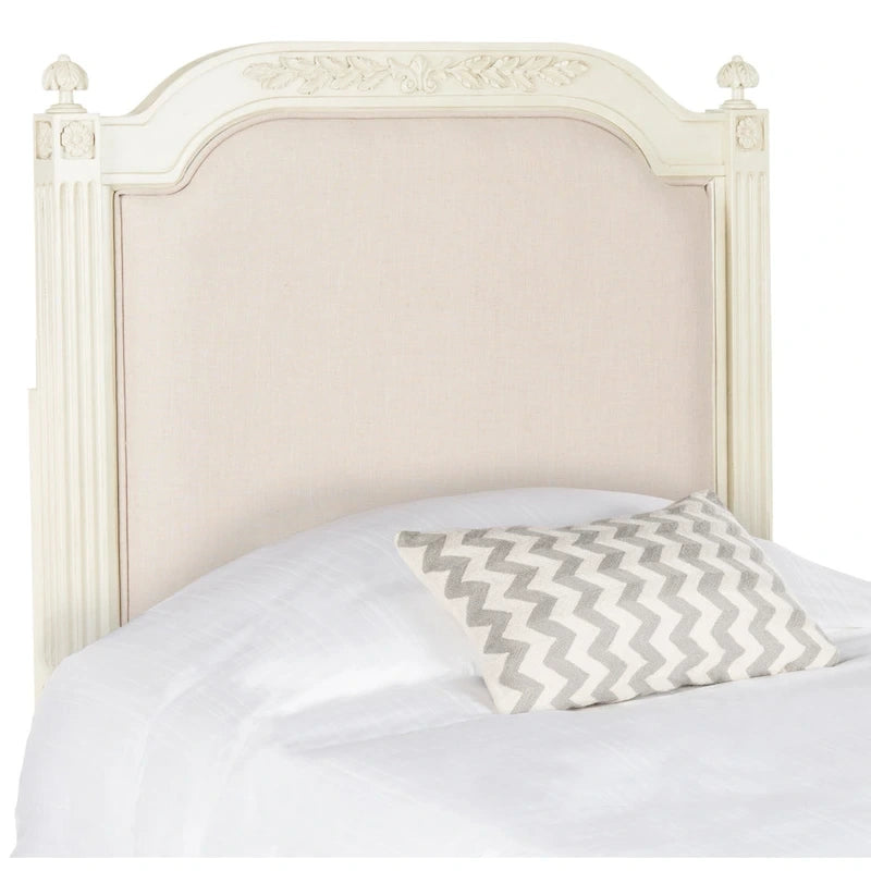 French Country Style Wood Headboard with Upholstered Panel