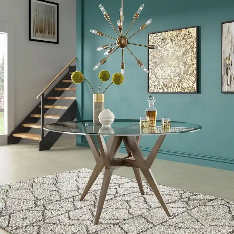 Round Mid-Century Modern Walnut Base Dining Table