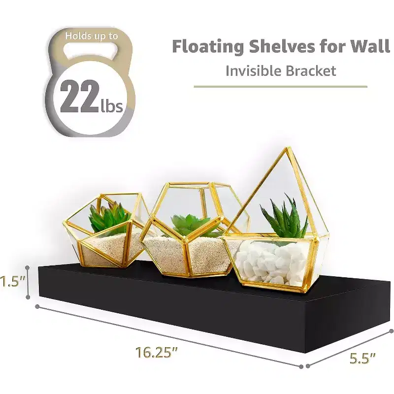 Sorbus 3 Pack 16 Inch Long Floating Wall Shelves for Bedroom, Decor, Kitchen, Living Room - for Trophies, Frames, Bookshelf