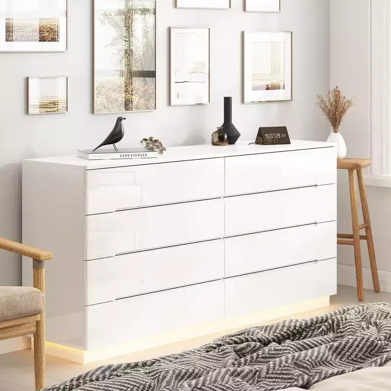 8 Drawer Dresser with Underlight - High Gloss Modern Chest of Drawers