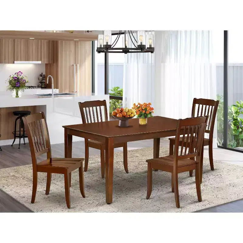 Beach Patio Dining Set 5pc Rectangular Table & Chairs Outdoor Furniture 60 Inch