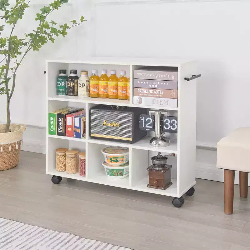 3-Tier Kitchen Cart with Lockable Wheels and Open Shelves, White