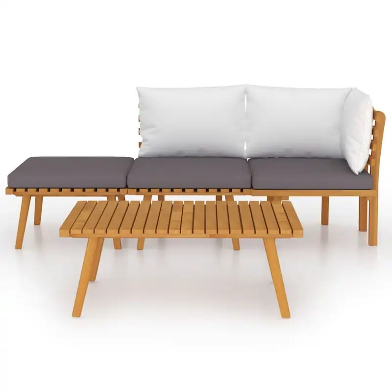 Roma 4pc Outdoor Modular Corner Sofa Set, Coffee Table, Footrest, Wood