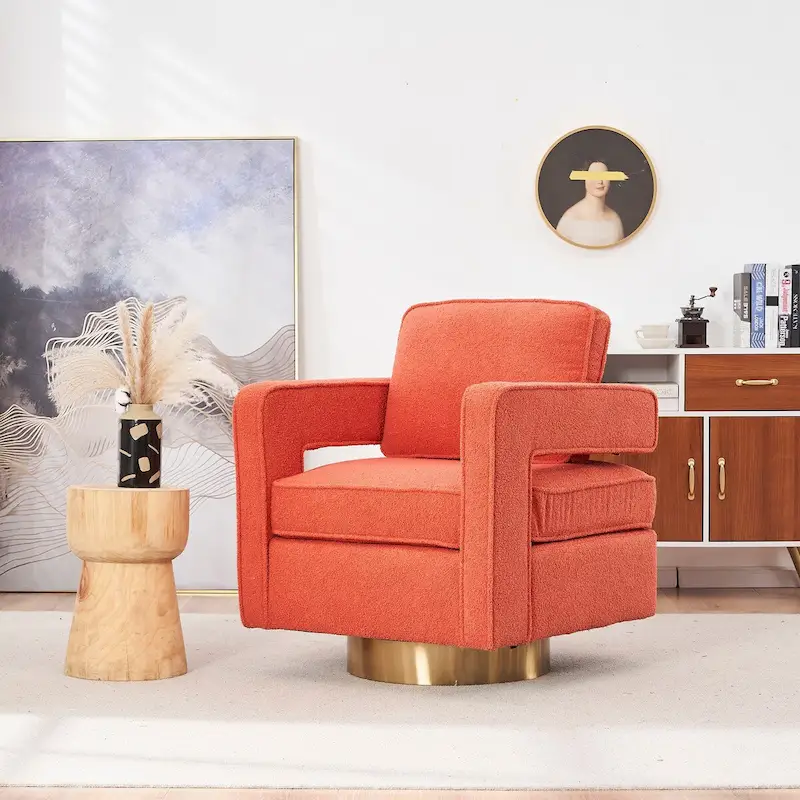 Ouyessir Modern Upholstered Swivel Accent Chair with Hollow-back & Golden Base