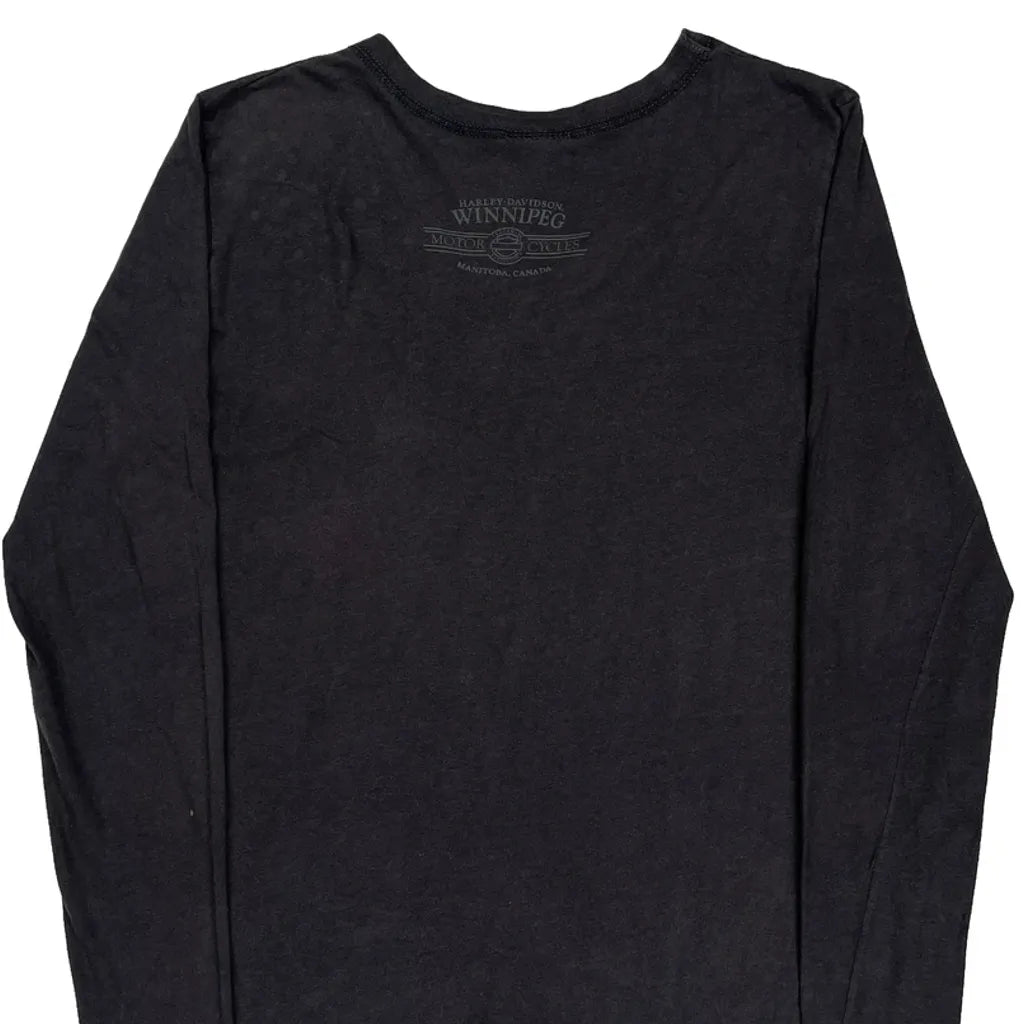 Graphic Long Sleeve T-Shirt XL Black Cotton Women's V-Neck Regular Fit