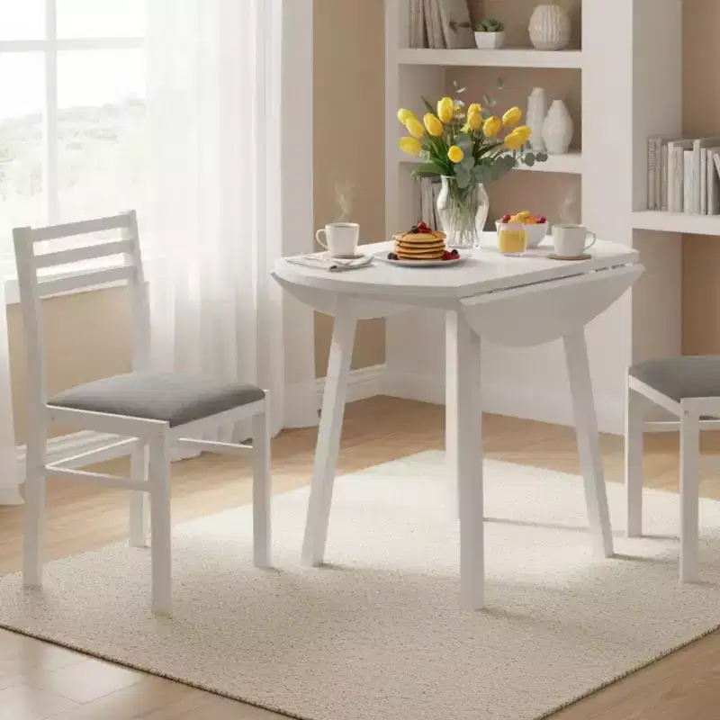 Homy Casa 3-Piece Drop-Leaf Dining Table Set with 2 Chairs  Space-Saving Kitchen Furniture