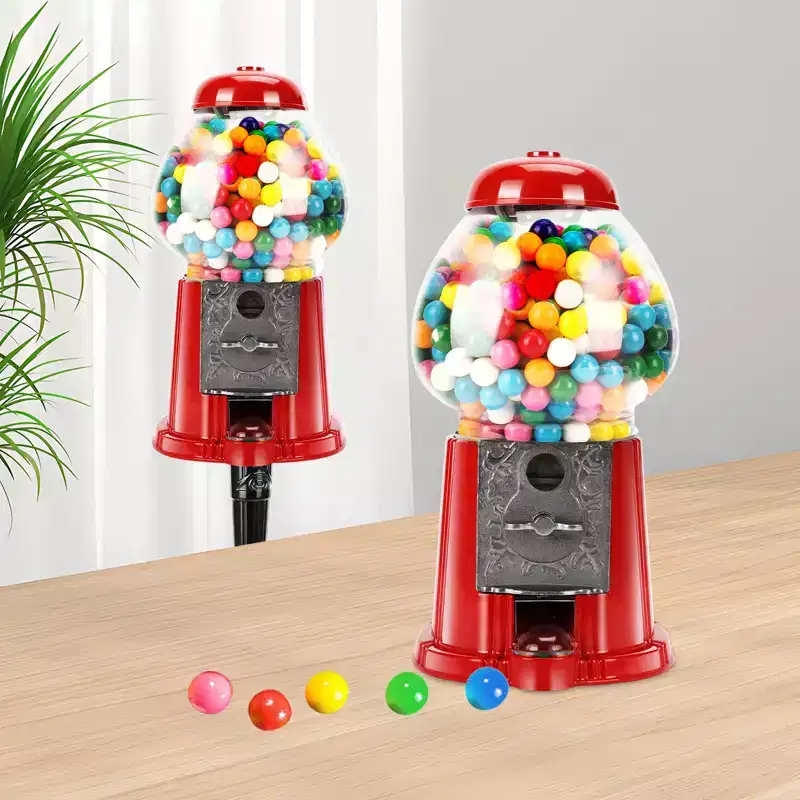 JVNOXK-5 Inch Commercial Red Bubble Gum Machine Stand, Key-Operated Free Candy Dispenser Bubble Gum Machine Coin-Operated Halloween Christmas Party