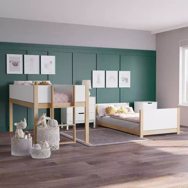 Emma and Oliver Kids Bunk Bed with Convertible, Solid Wood Frame and Easy-to-Climb Ladder with No Box Spring Required