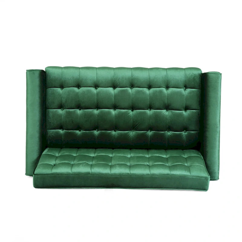 Mid-Century Modern Tufted Velvet Loveseat with Gold Tapered Legs