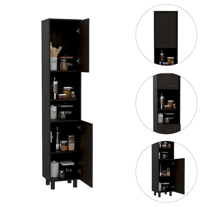 Kitchen Pantry with 2 Cabinets and 2 Open Shelves, Aluminum Handles and Hinges