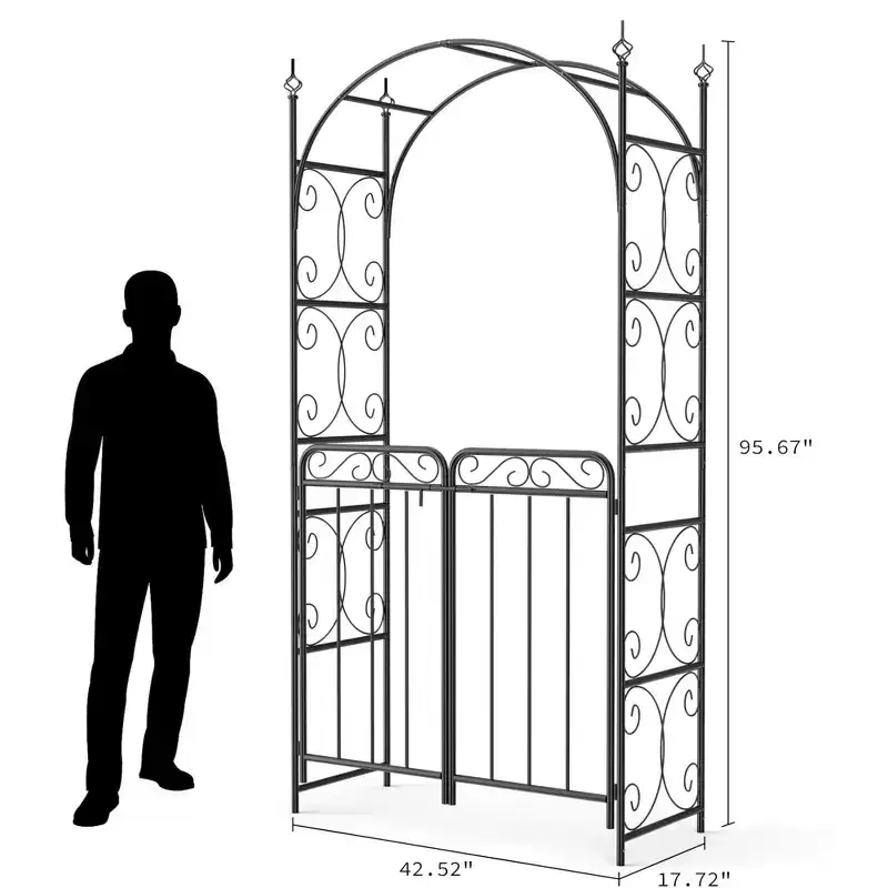 GustoWave 95 Garden Arch Arbor with Gate, Metal Arch Trellis, Garden Archway for Climbing Vines, Wedding Decoration, Black