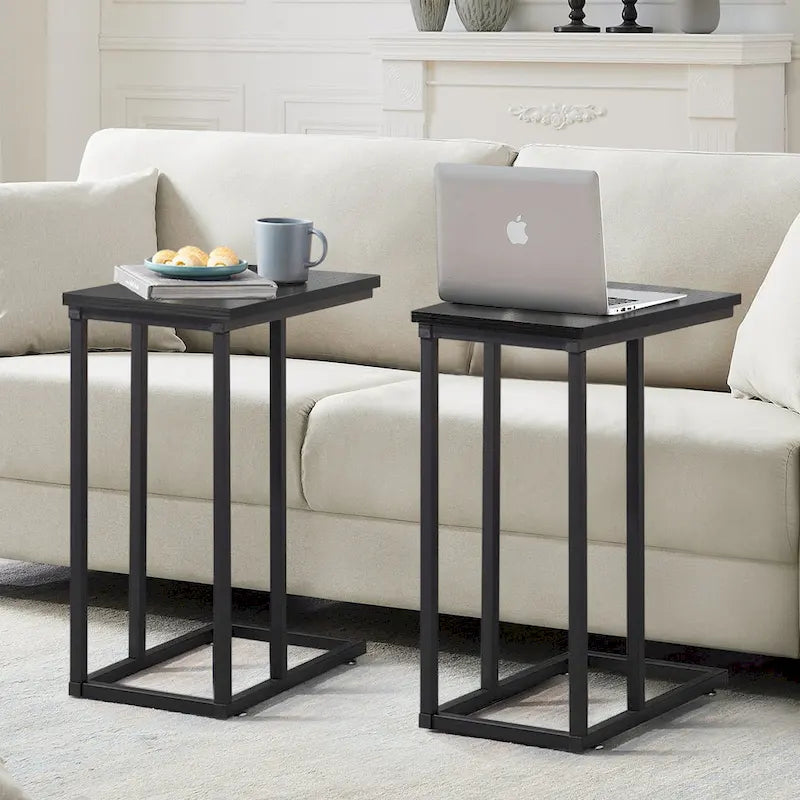 C-Shaped End Table Small Side Table Sofa Table with Metal Frame