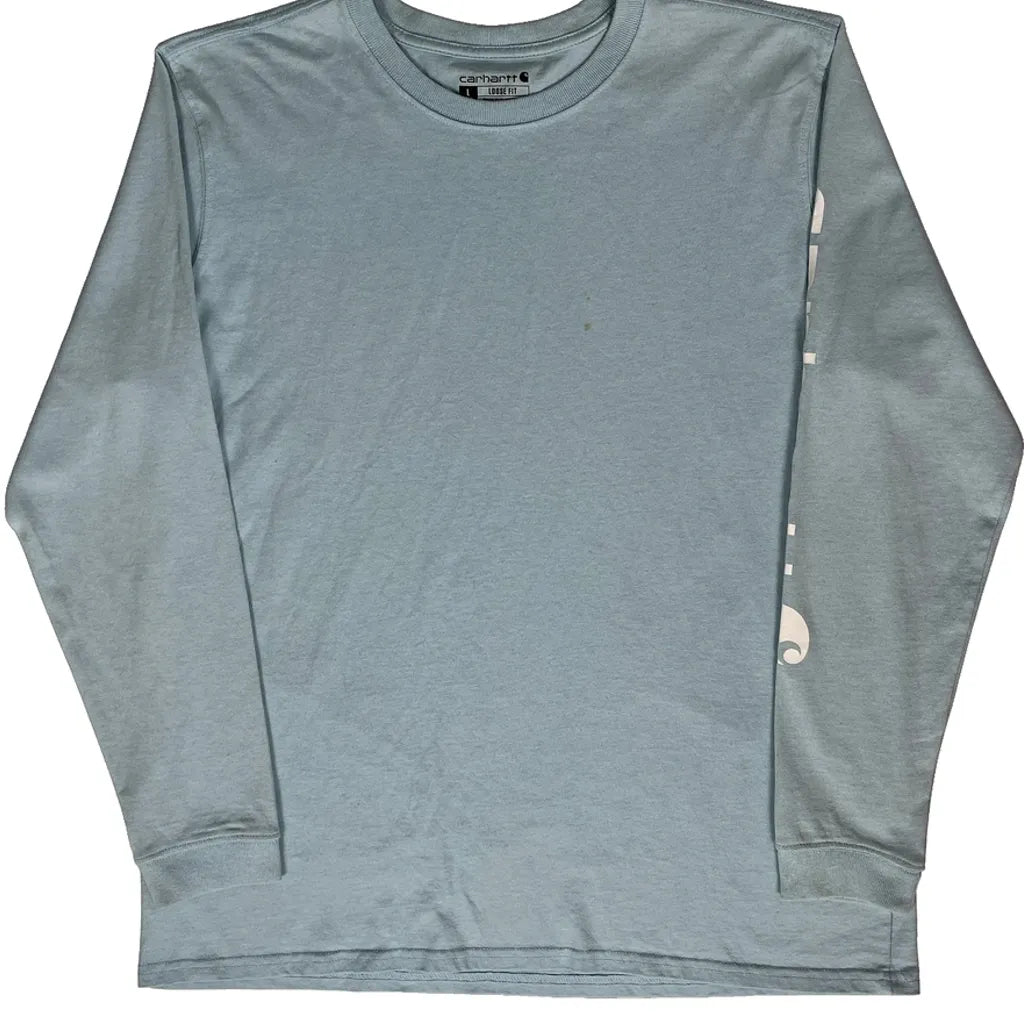 Long Sleeve Crew Neck T-Shirt Women Light Blue Cotton Regular Fit