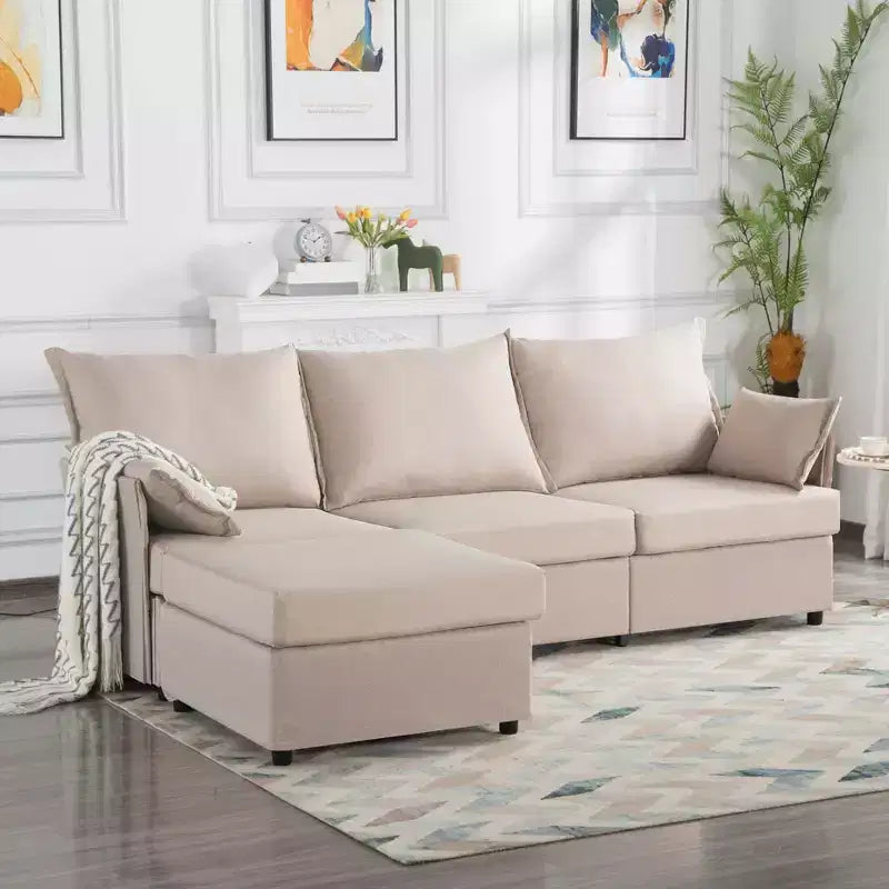 MAYEERTY 93.7 Modular Sofa with Ottoman - Removable Washable Covers, 3 Colors, 2 Arm Pillows