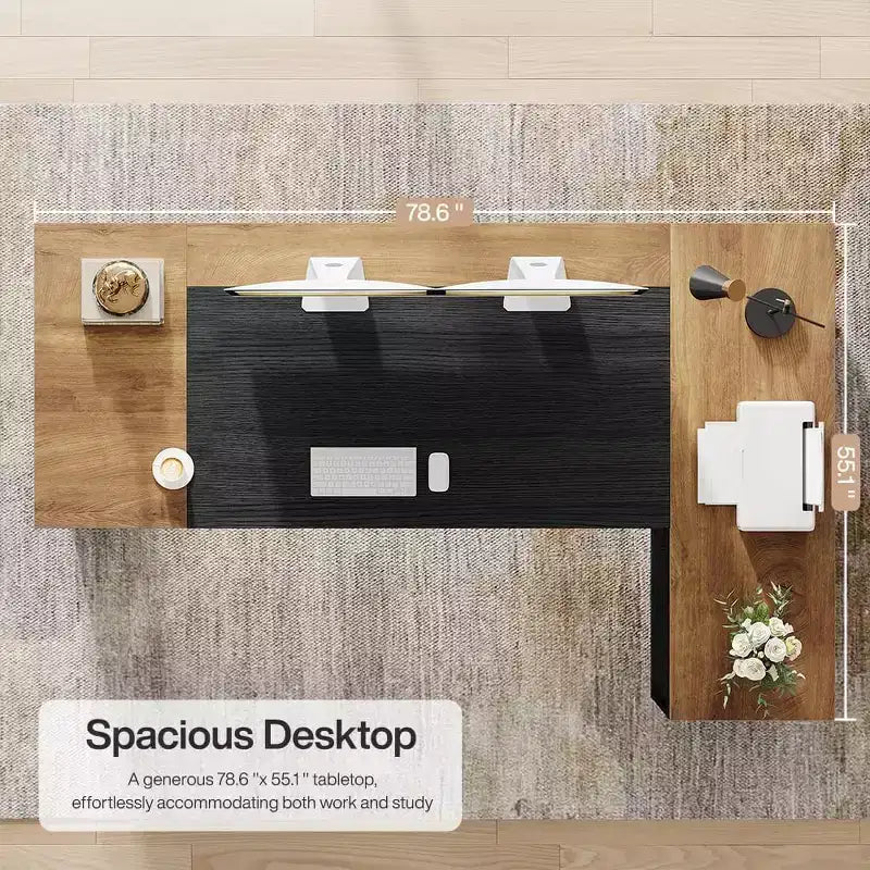 78 L-Shaped Executive Desk with Drawers and Cabinet, Home Office Workstation