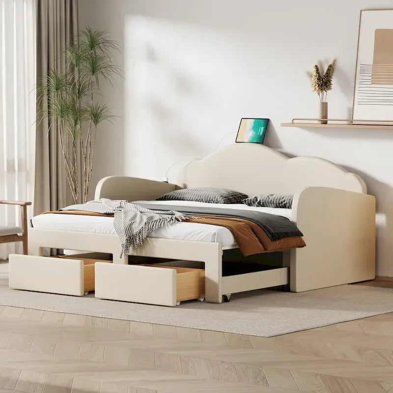 Twin Cloud Velvet Daybed with Trundle and Drawers