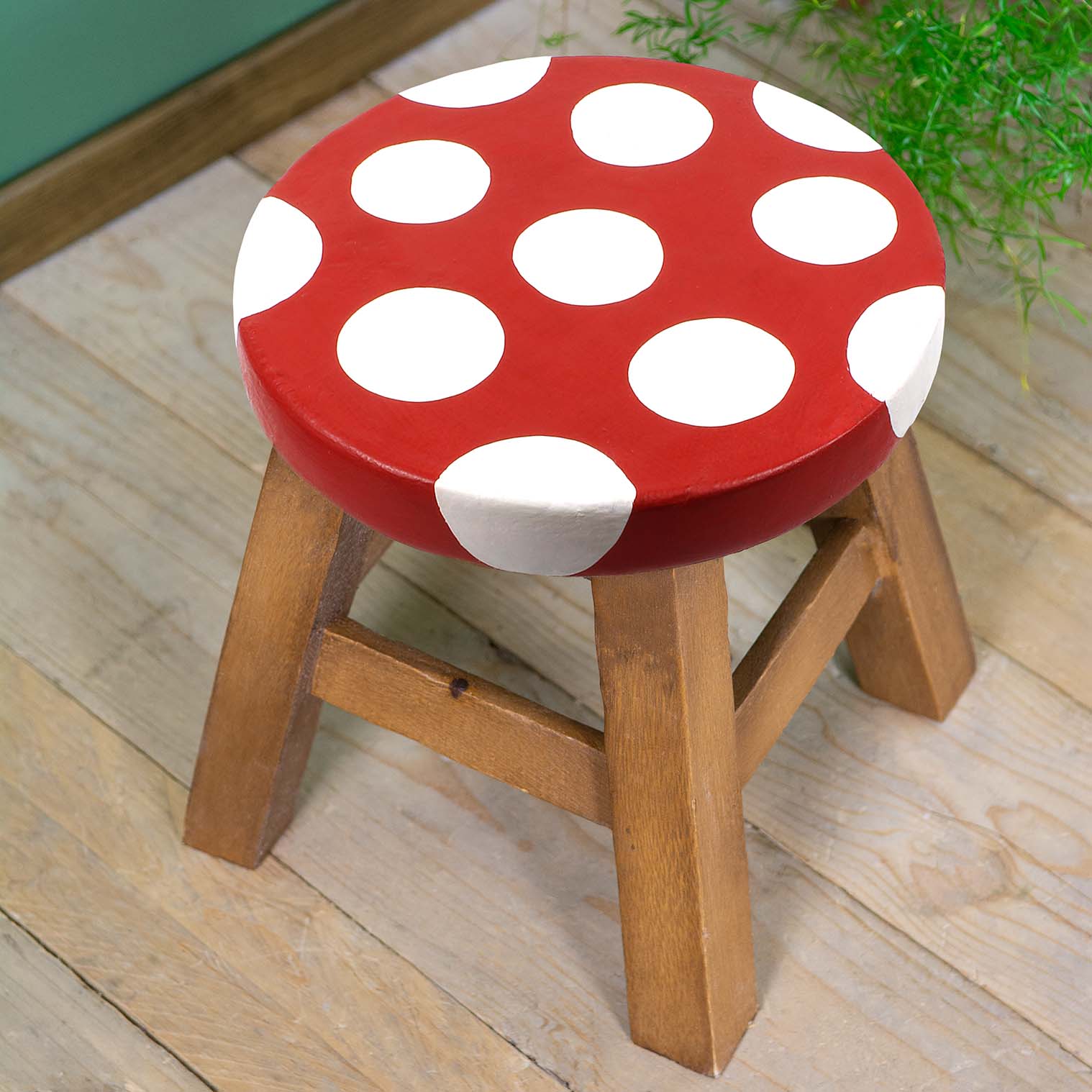 Mushroom Painted Raintree Wood Stool