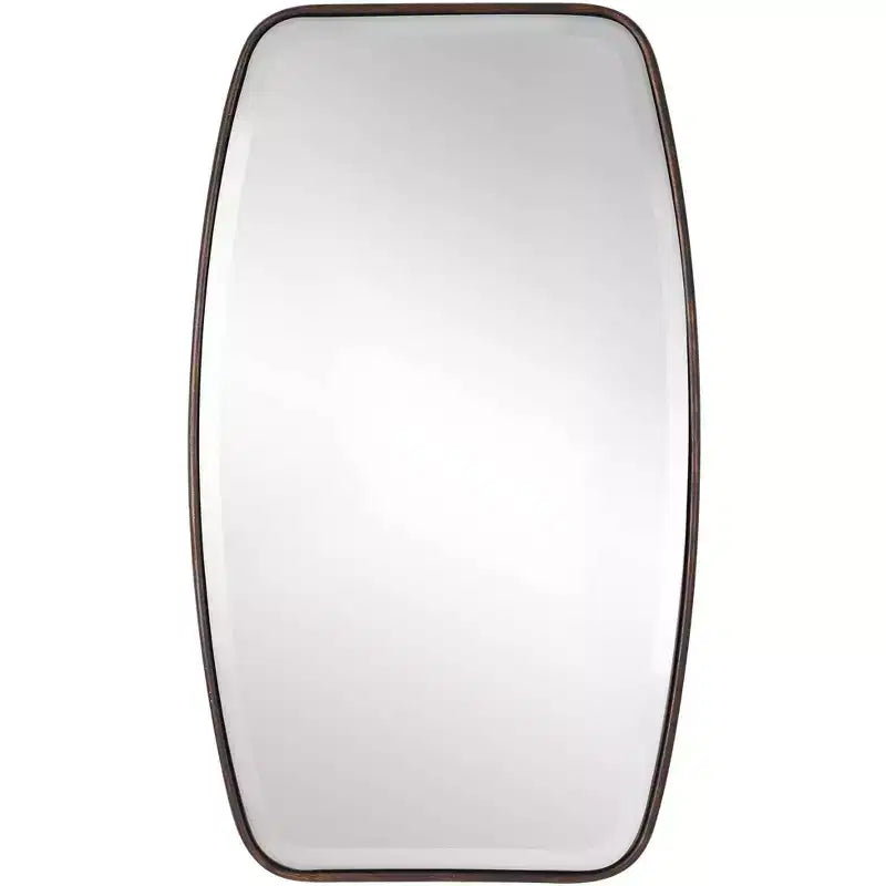 Rectangular Beveled Wall Mirror with Dark Bronze Metal Frame
