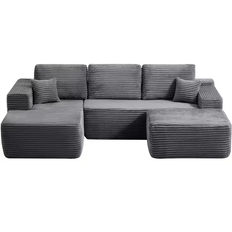 104Cloud Sectional Sofa,U-Shaped Chaise,Deep Seat,Side Pockets,Plush Fabric,No Assembly,Grey,Left Facing
