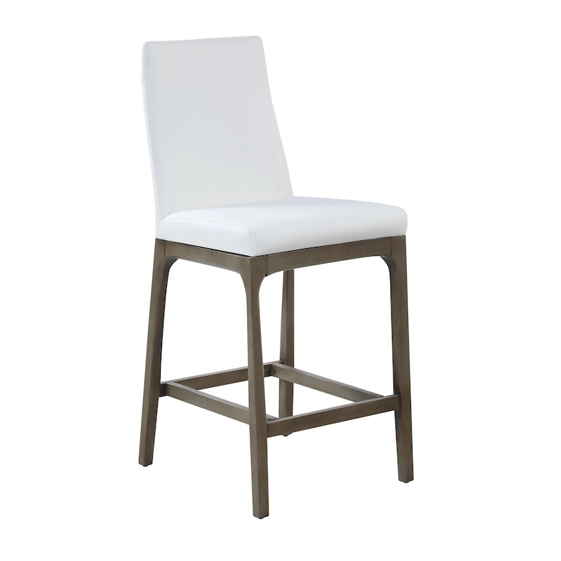 White Faux Leather Contour Back Counter Stool with Solid Wood Legs