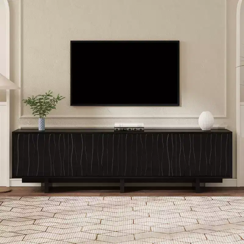 70 Modern Wood Grain TV Stand with Storage, Entertainment Center for TVs up to 75, Rustic TV Cabinet Media Console for Living Room-Panipeachy