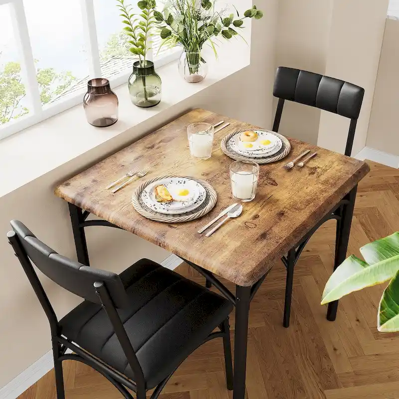 Dining Table Set for 2, Kitchen Table with Upholstered Chairs for 2