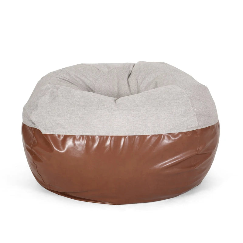 Modern 5 Foot Two Toned Fabric and Faux Leather Bean Bag