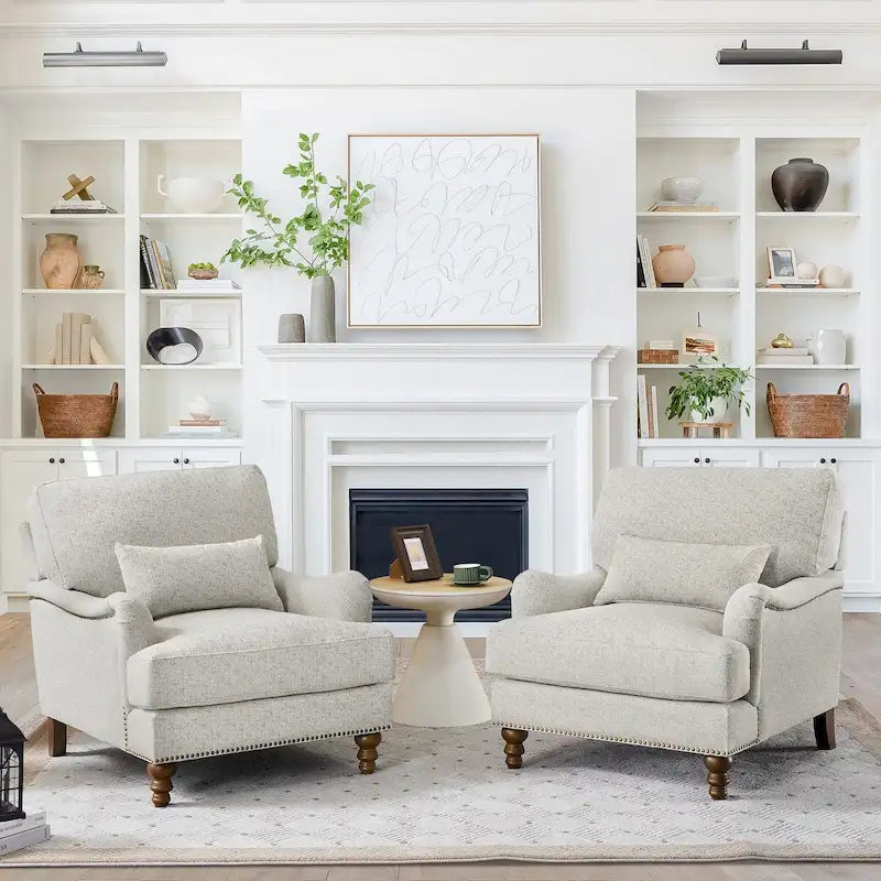 Modern Arm Accent Chair Upholstered with Solid Wood Frame and Lumbar Pillow