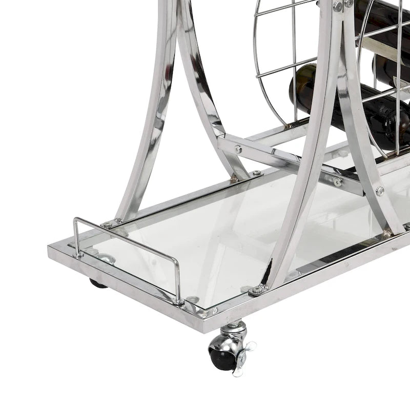 3-Tier Tempered Glass Rolling Bar Cart with Wine Rack and 16 Glass Holder