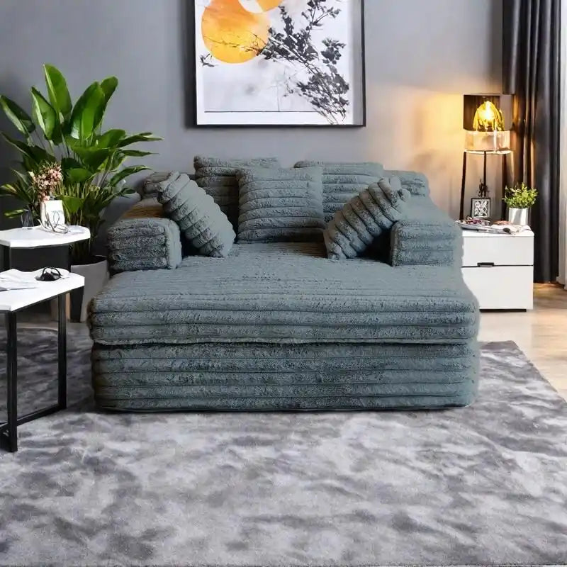 Corduroy Chaise Lounge & Convertible Sofa Bed with 2 Throw Pillows