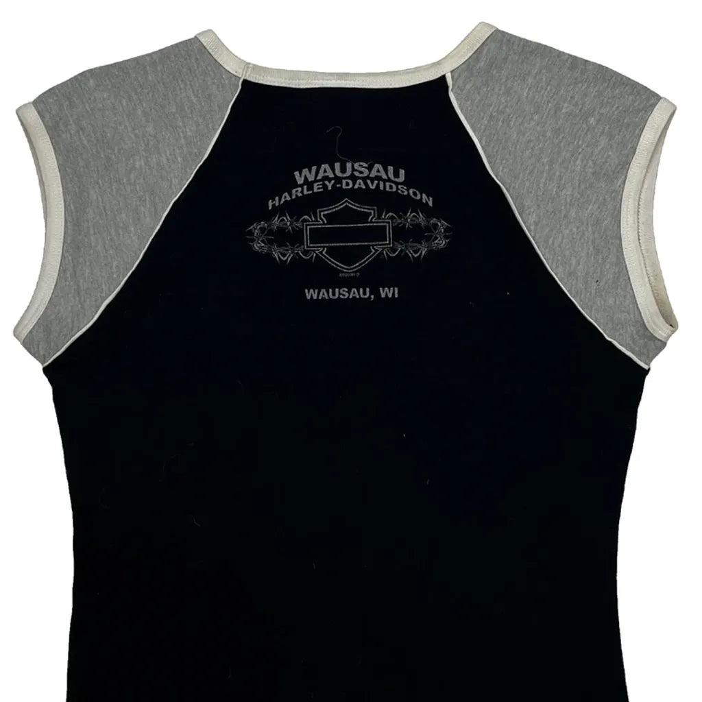 Women's Graphic Print Sleeveless Top Black Grey Cotton Medium