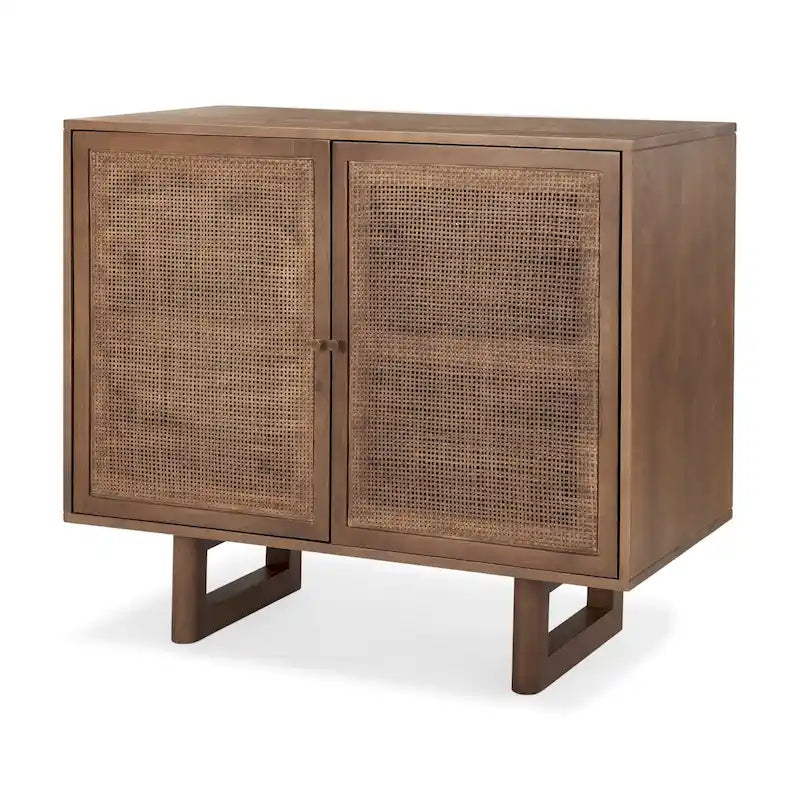 Medium Brown Solid Wood Accent Cabinet with Cane Doors