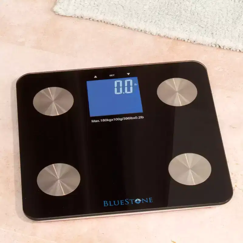 Digital Scale for Body Weight - Cordless Battery-Operated Bathroom Accessory with Large LCD Display to Track Health and Fitness by Bluestone (Black)