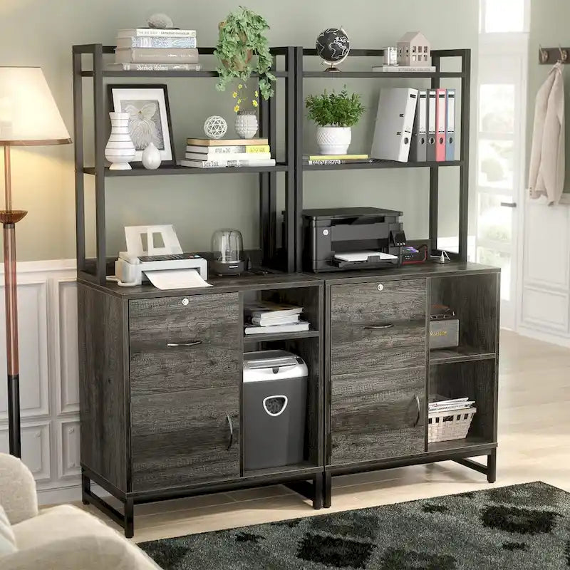 Hutch Sideboard Buffet Storage File Cabinet with USB Ports