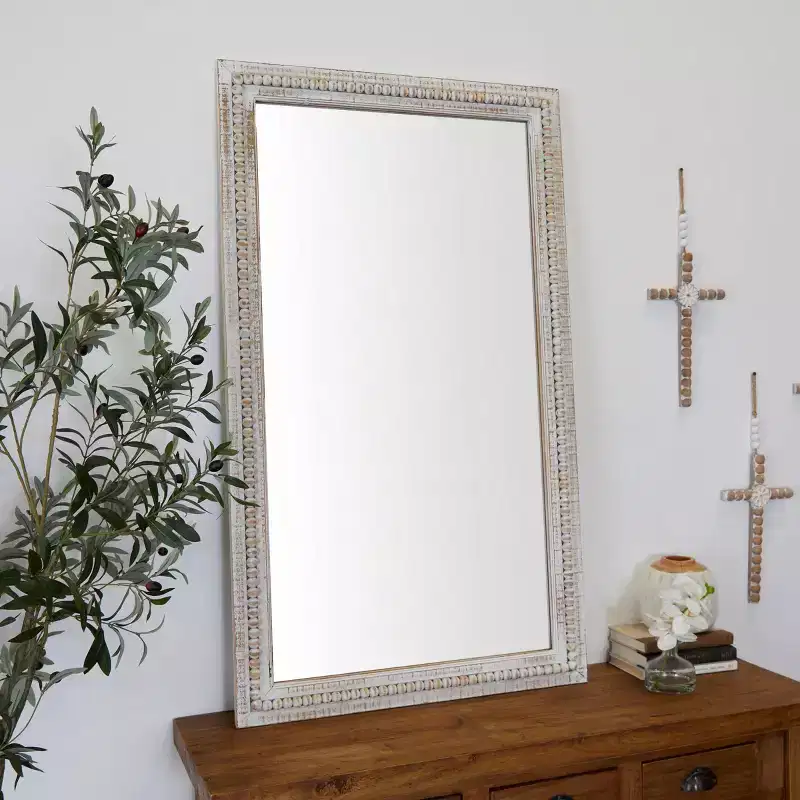 48"x28" Wood Carved Beaded Wall Mirror White - Olivia & May: Modern Rectangular Wooden, No Assembly Required