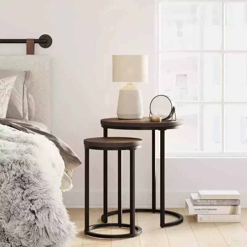 Nathan James Lula Nesting Round Side Tables Nutmeg/Black