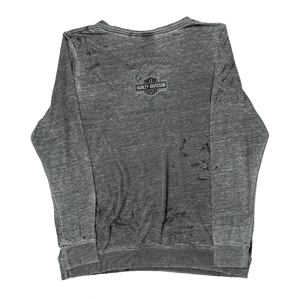 Long Sleeve V-Neck T-Shirt Women's Regular Fit Casual Grey Cotton XL
