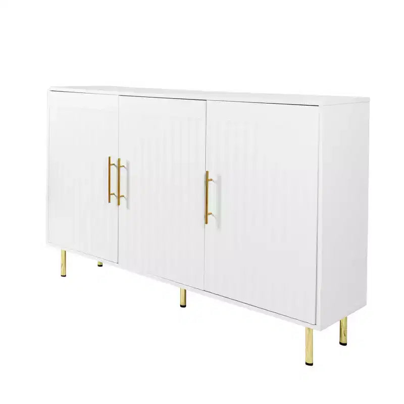 Homy Casa Modern White Accent Cabinet with Fluted Doors and Gold Metal Legs, Storage Sideboard for Living Room