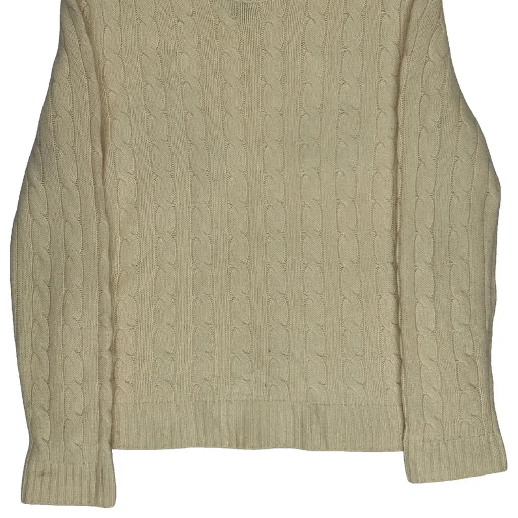 Merino Blend Cable Knit Crew Neck Top in Cream