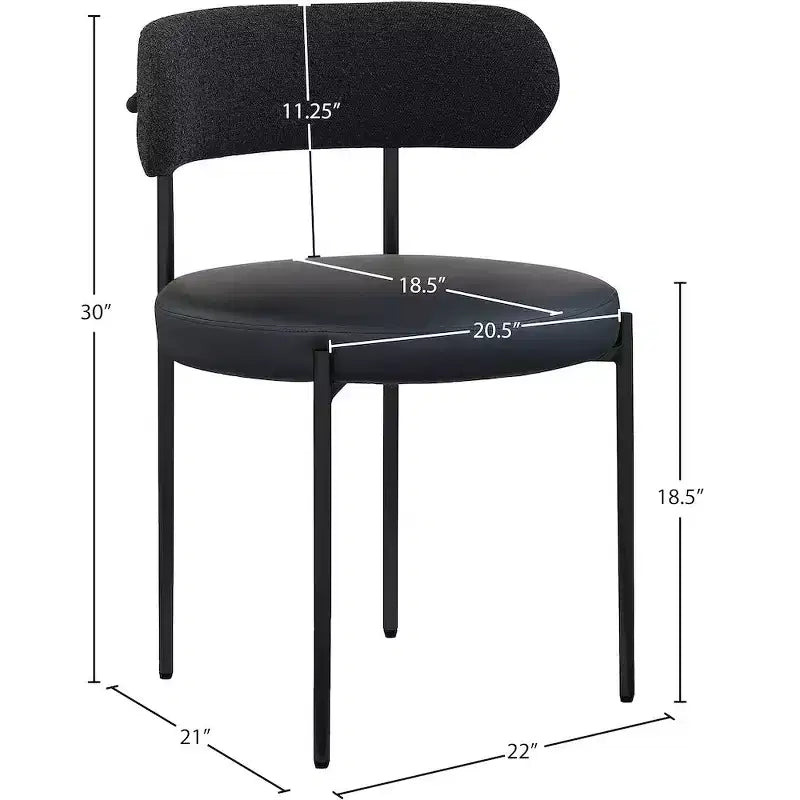 Vegan Leather and Boucle Fabric Dining Chair, Black