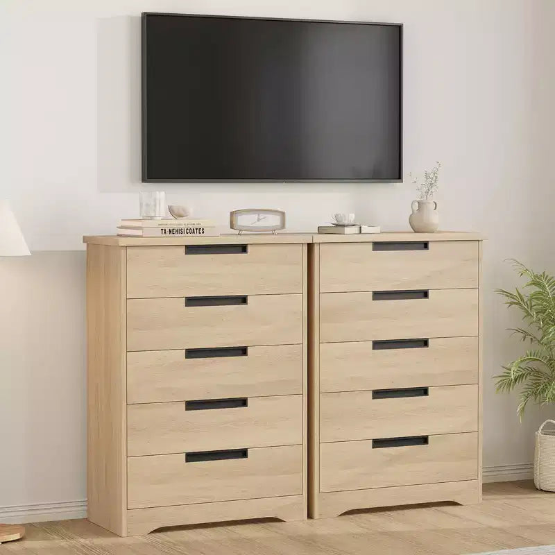 5-Drawer Wooden Dresser, Chest of Drawers for Bedroom & Living Room