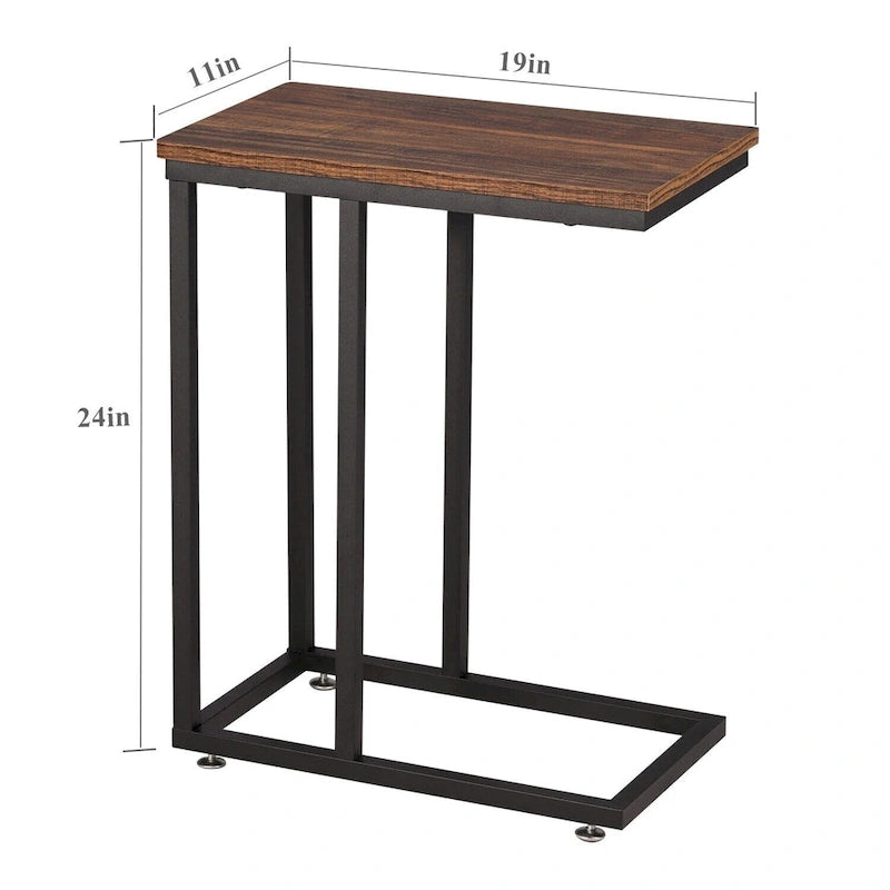 C-Shaped End Table Small Side Table Sofa Table with Metal Frame