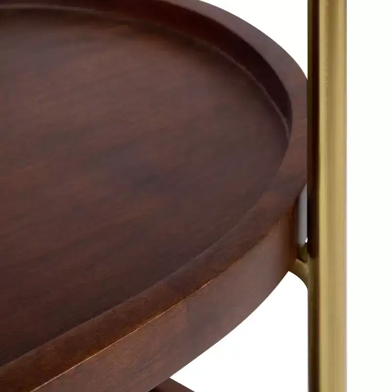 Kate and Laurel Maxfield Oval Wood Bar Cart, 26x13x36, Walnut Brown and Gold