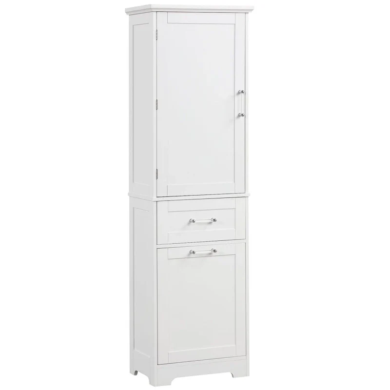 Tall Bathroom Storage Cabinet with Two Different Size Drawers and Adjustable Shelf Freestanding Storage Cabinet