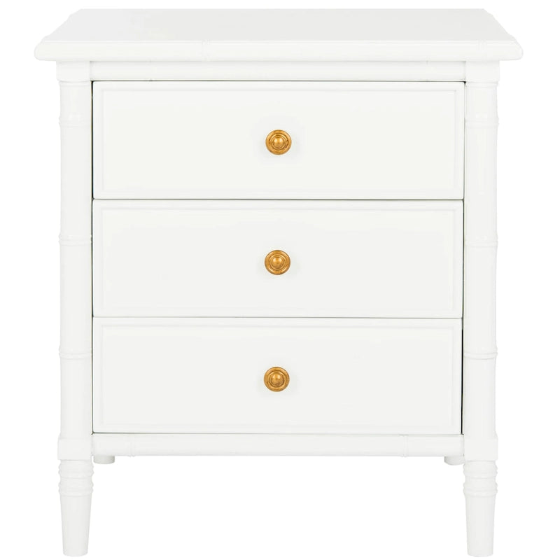 Modern Coastal 3-Drawer Nightstand with Bamboo-Style Frame & Gold Pulls