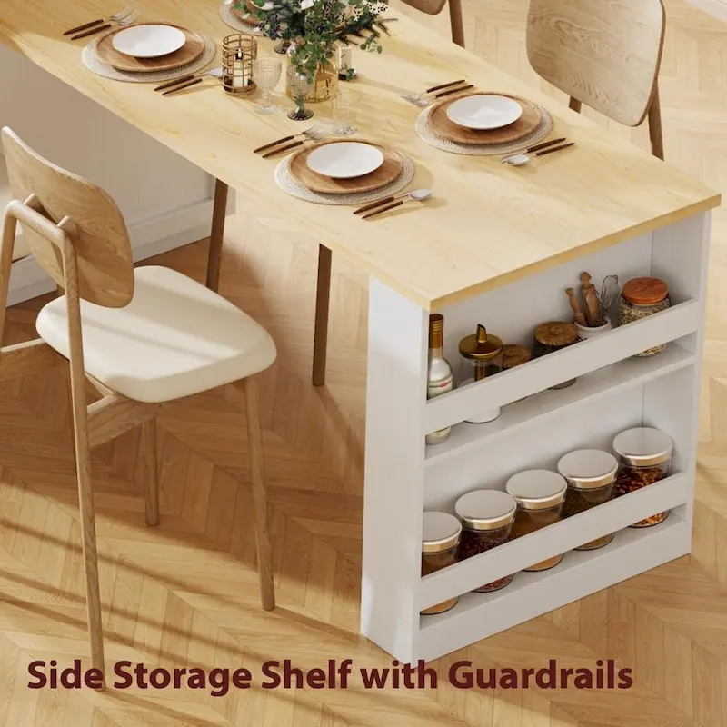 82.7 Wooden 4-6 Person Kitchen Island with Extendable Dining Table and Double-sized Storage