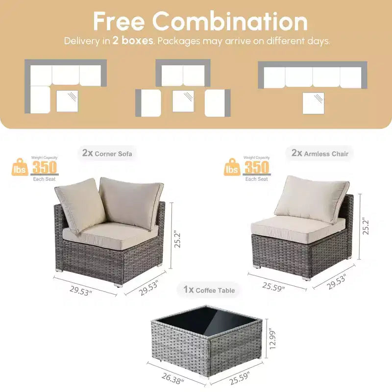 HOMLUX 5 PCS Patio Seating Conversation Sets Outdoor Modular Sectional Sofa Set for Deck Yard Balcony Garden