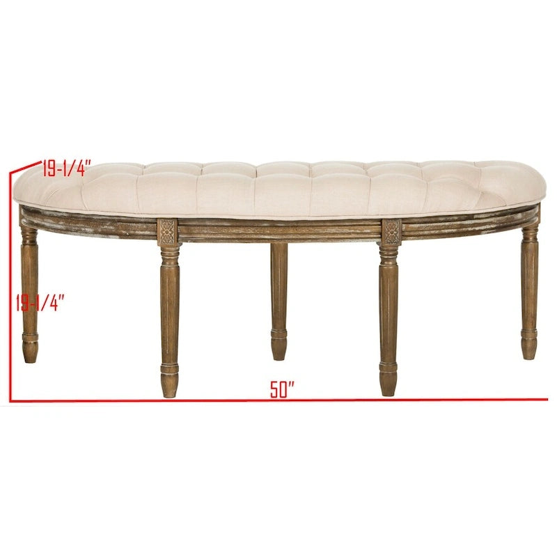 Rustic Semi-Circle Upholstered Bench with Wood Legs